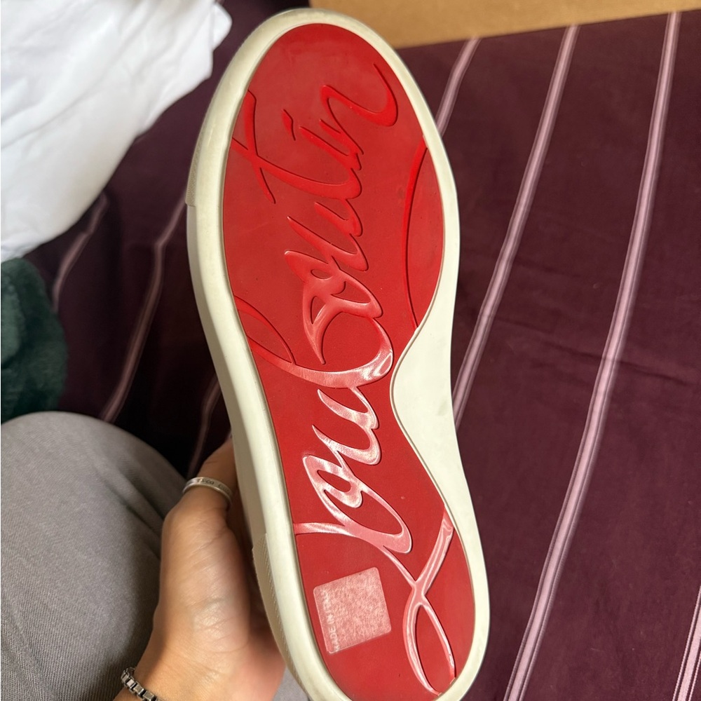 Christian Louboutin White Leather Sneakers with Red Trim - Picture 4 of 8
